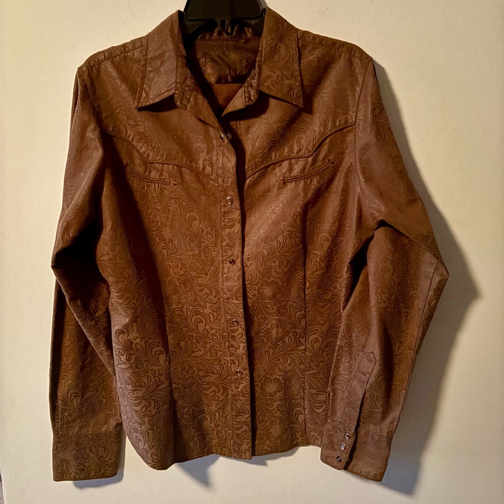 Roper Women’s Western Cowboy Faux Leather Shirt. Size L